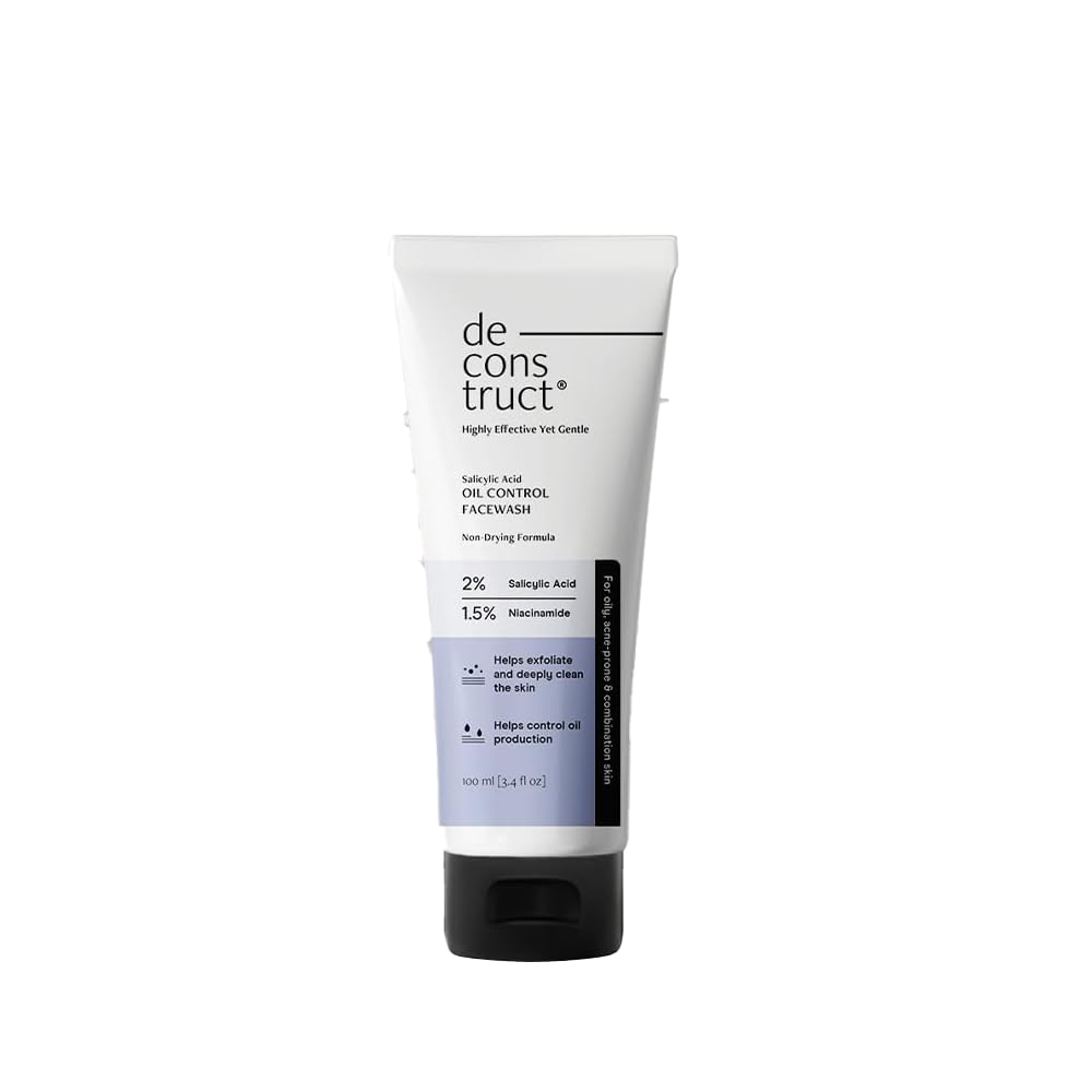Deconstruct Salicylic Acid Oil Control Face Wash | 0.5% Salicylic Acid +1% Niacinamide | Fragrance-free Face Wash for Oily, Acne &amp; Pimple Prone Skin | pH Balanced &amp; SLS &amp; Paraben Free| 100 ml
