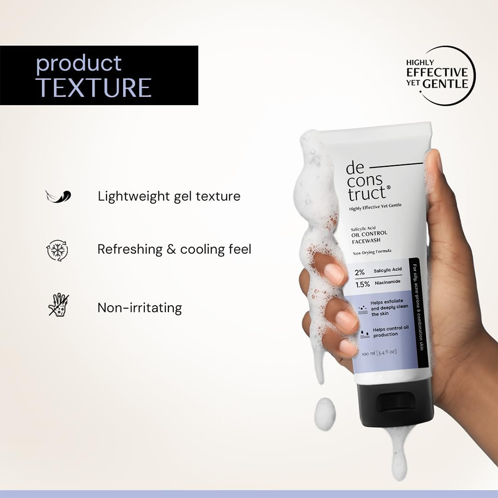 Deconstruct Salicylic Acid Oil Control Face Wash | 0.5% Salicylic Acid +1% Niacinamide | Fragrance-free Face Wash for Oily, Acne &amp; Pimple Prone Skin | pH Balanced &amp; SLS &amp; Paraben Free| 100 ml