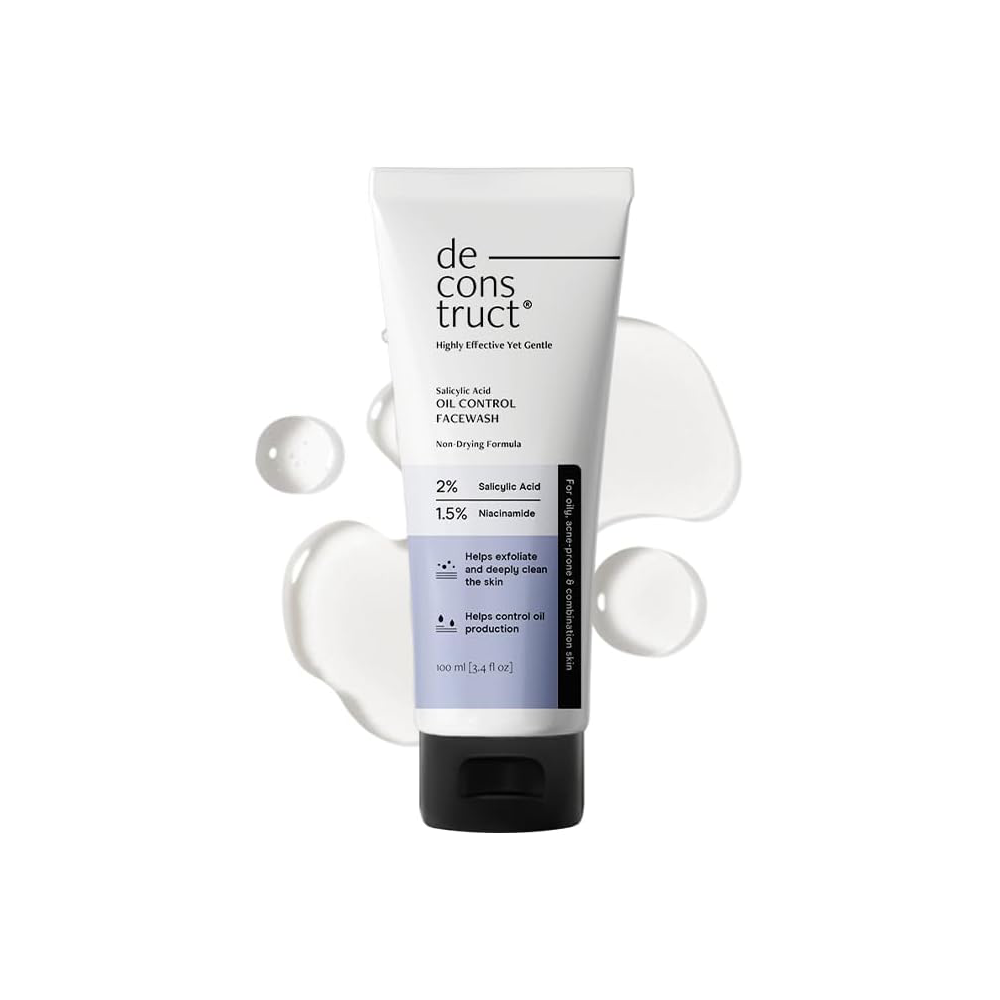 Deconstruct Salicylic Acid Oil Control Face Wash | 0.5% Salicylic Acid +1% Niacinamide | Fragrance-free Face Wash for Oily, Acne &amp; Pimple Prone Skin | pH Balanced &amp; SLS &amp; Paraben Free| 100 ml