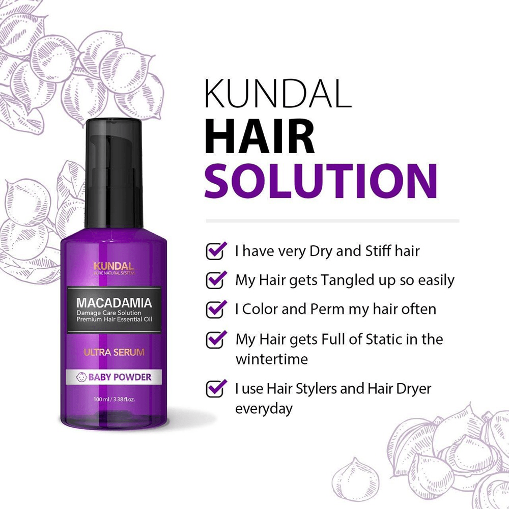 Kundal Macadamia Damage Care Solution Premium Hair Essential Oil Ultra Serum Fuzzy Navel 100 ml - Beauty Tribe