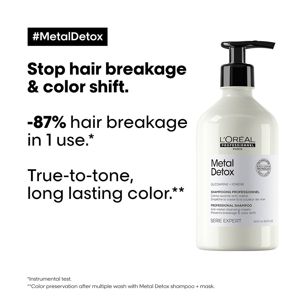 L’Oreal  Professionnel Metal Detox Sulfate Free Shampoo with Glicoamine &amp; Ionene for Hair Breakage 500 ml