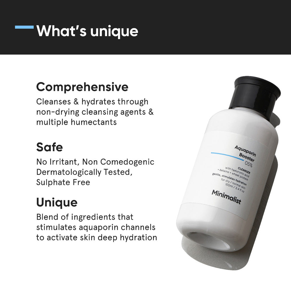 Minimalist 5% Aquaporin Booster Hydrating Sulphate Free Face Wash with Hyaluronic Acid 100 ml - Beauty Tribe