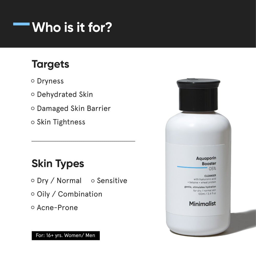 Minimalist 5% Aquaporin Booster Hydrating Sulphate Free Face Wash with Hyaluronic Acid 100 ml - Beauty Tribe