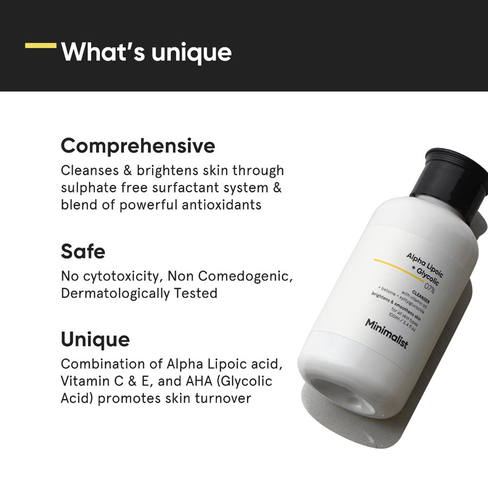 Minimalist 7% ALA &amp; AHA Brightening Face Wash with Vitamin B5, Glycolic Acid &amp; Alpha Lipoic Acid 100ml - Beauty Tribe
