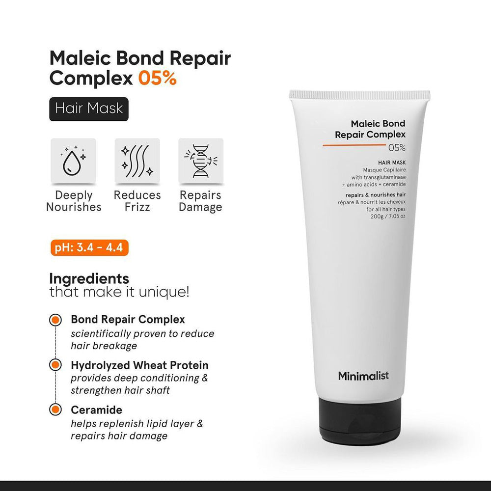 Minimalist Maleic Bond Repair Complex 05% Hair Mask with Transglutaminase, Amino Acids &amp; Ceramides 200 gm - Beauty Tribe