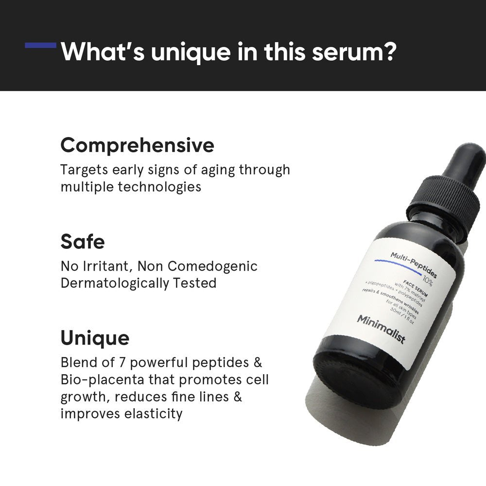 Minimalist Multi Peptides Face Serum with 7% Matrixyl 3000 &amp; 3% Bio - Placenta 30ml - Beauty Tribe