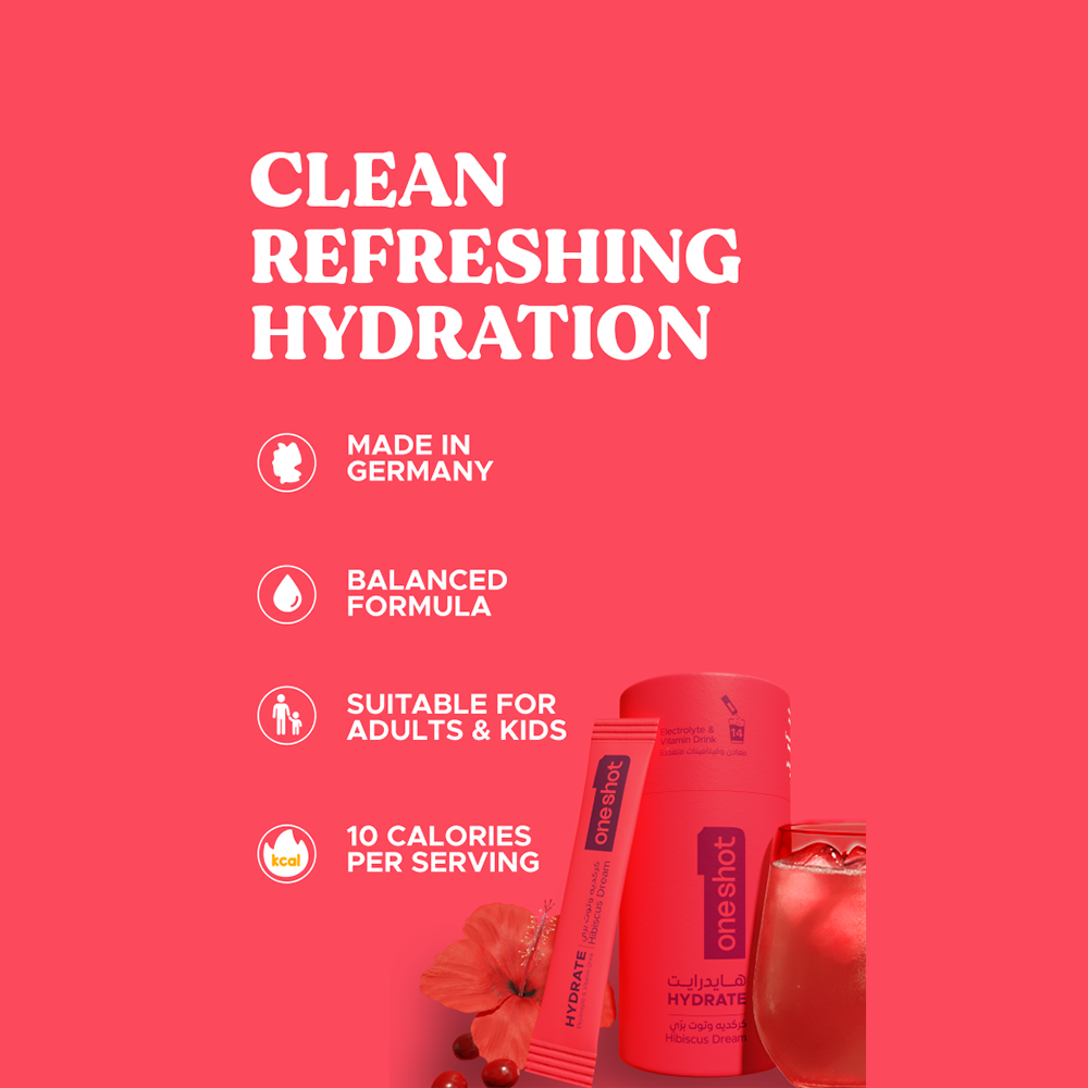 Oneshot Hydrate  Electrolyte &amp; Vitamin Drink Mix  Hibiscus Dream (14 Sticks)