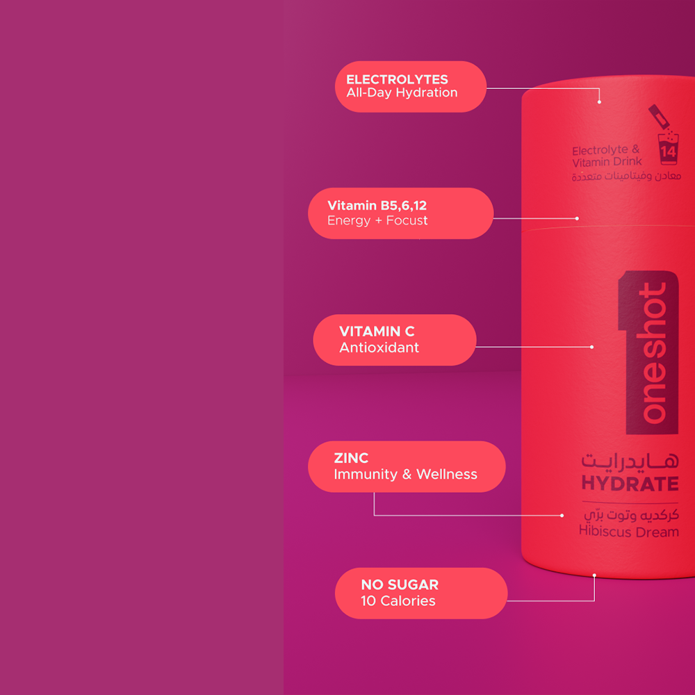 Oneshot Hydrate  Electrolyte &amp; Vitamin Drink Mix  Hibiscus Dream (14 Sticks)