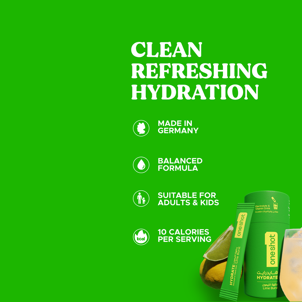 Oneshot Hydrate  Electrolyte &amp; Vitamin Drink Mix  Lime Burst (14 Sticks)