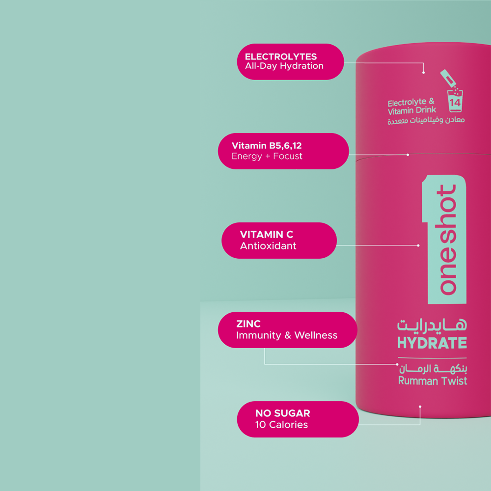 Oneshot Hydrate Electrolyte &amp; Vitamin Drink Mix Rumman Twist (14 Sticks)