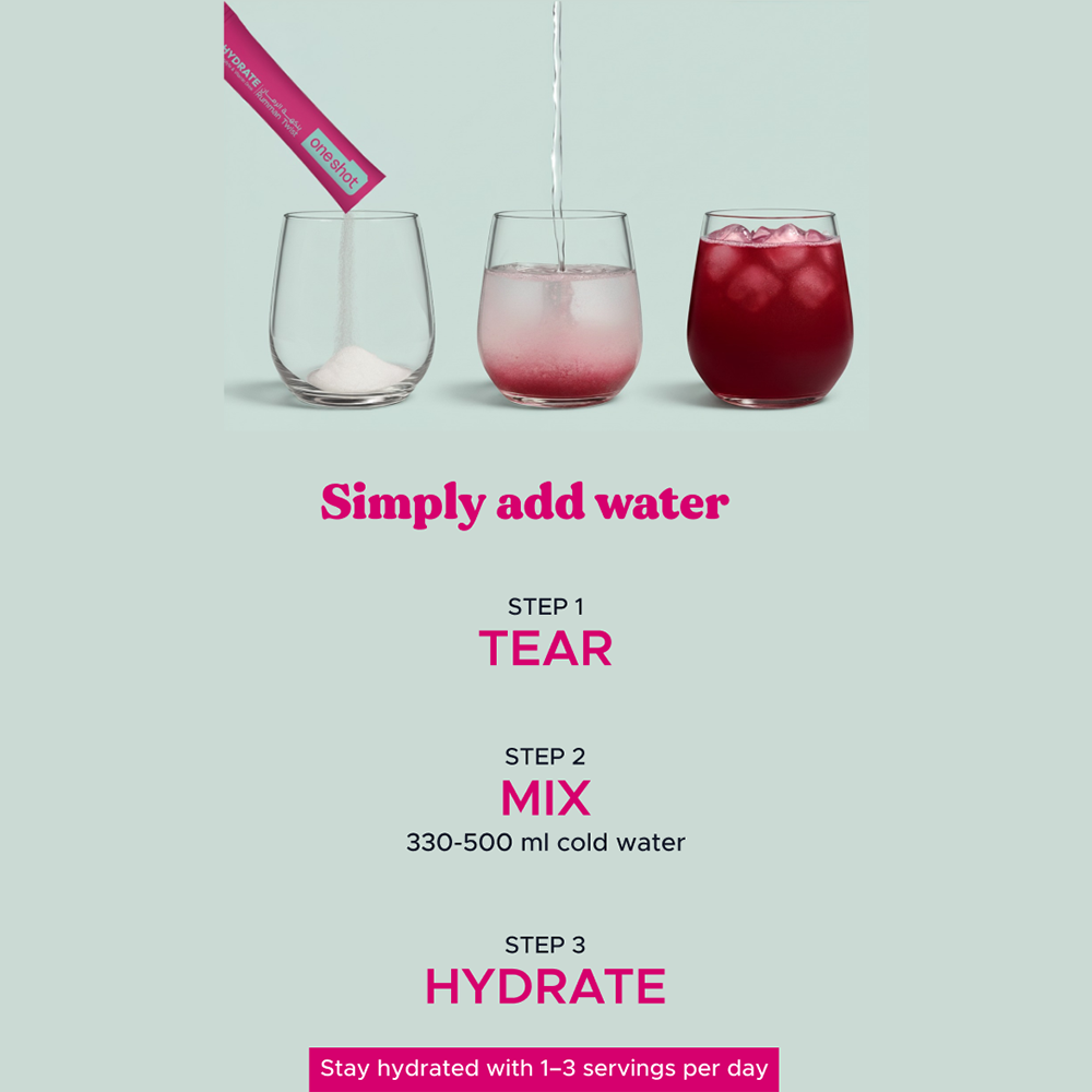 Oneshot Hydrate Electrolyte &amp; Vitamin Drink Mix Rumman Twist (14 Sticks)