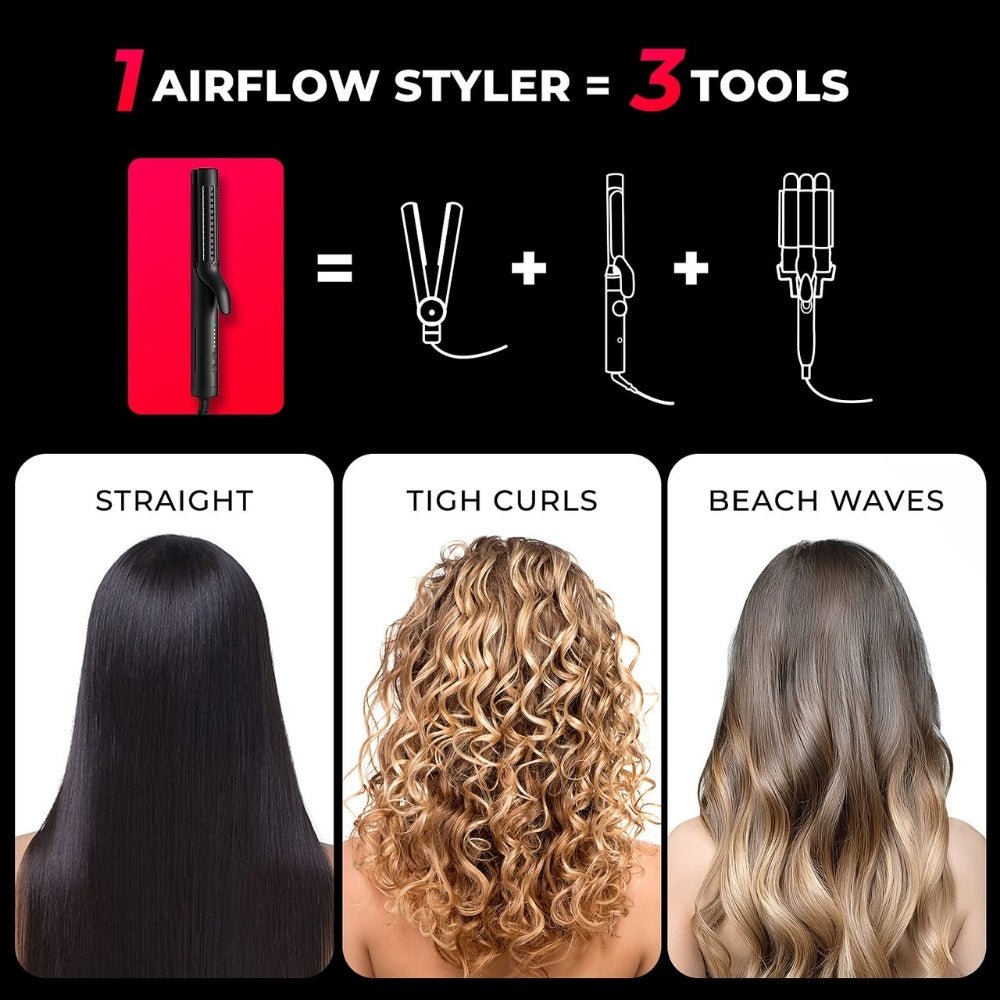 Tymo Airflow 2 in 1 Hair Curler and Straightener Black - Beauty Tribe