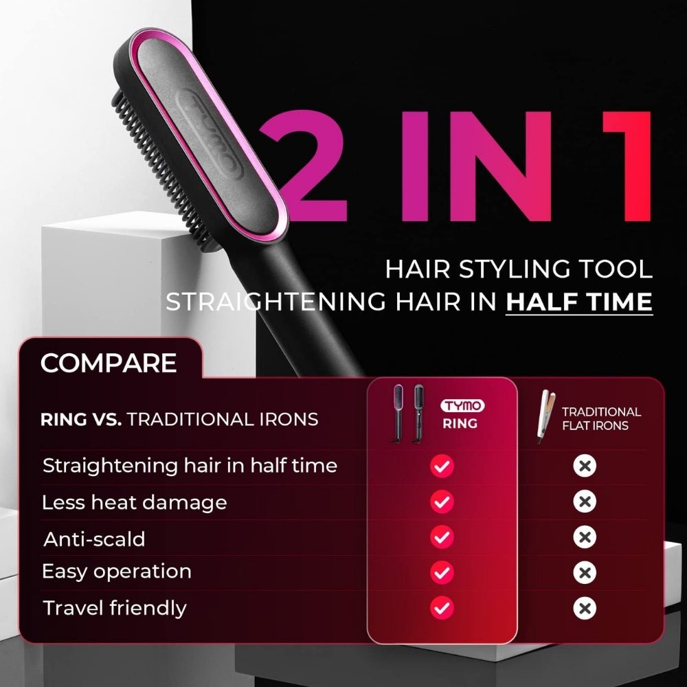 Tymo Ring Hair Straightening Brush Black - Beauty Tribe