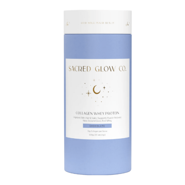 Sacred Glow Co Collagen Whey Protein  New Zealand Grassfed Whey Protein  Natural Chocolate Flavour